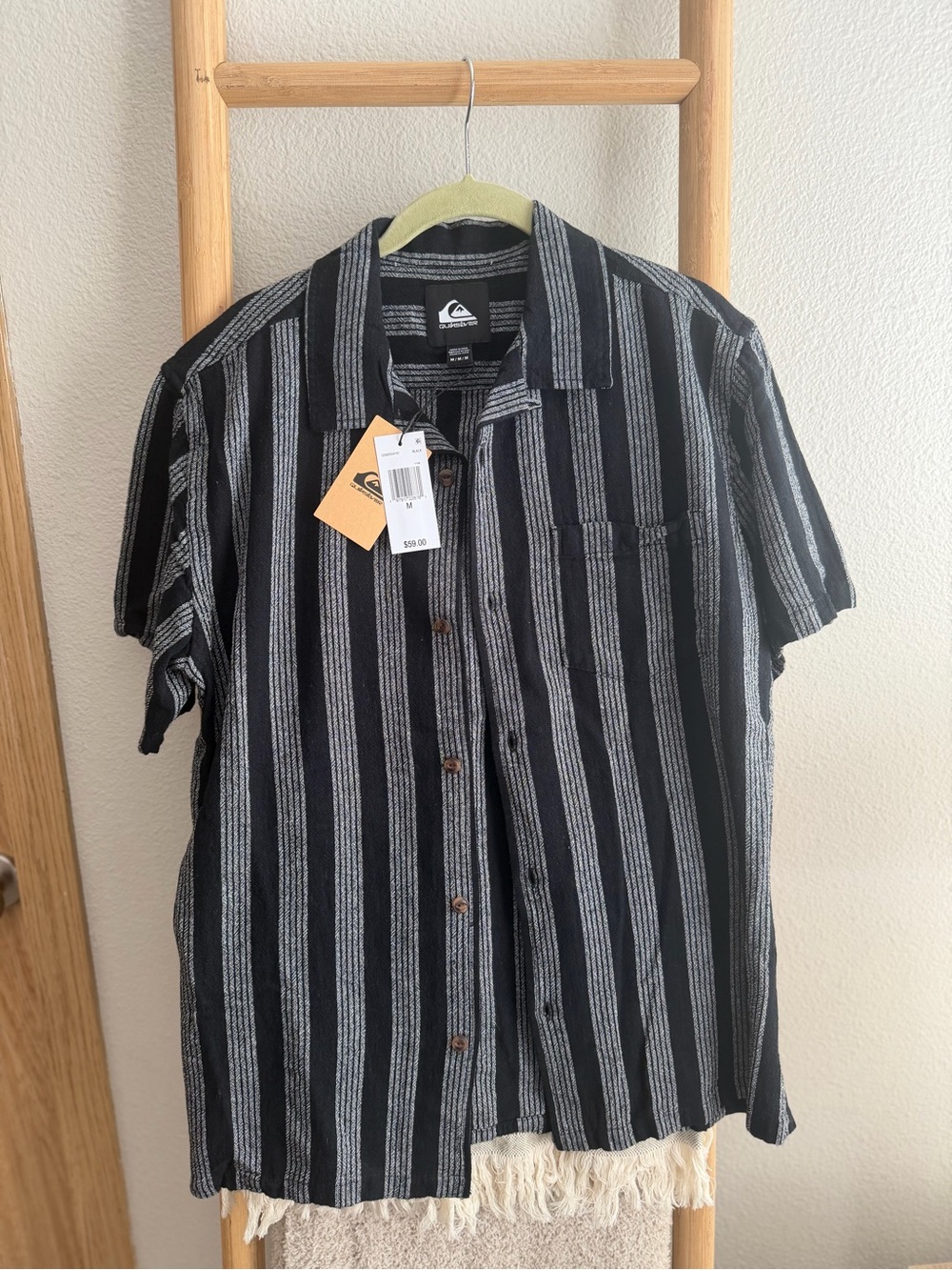 Quiksilver Black & Gray Vertical Stripe Short-Sleeve Button-Up Shirt